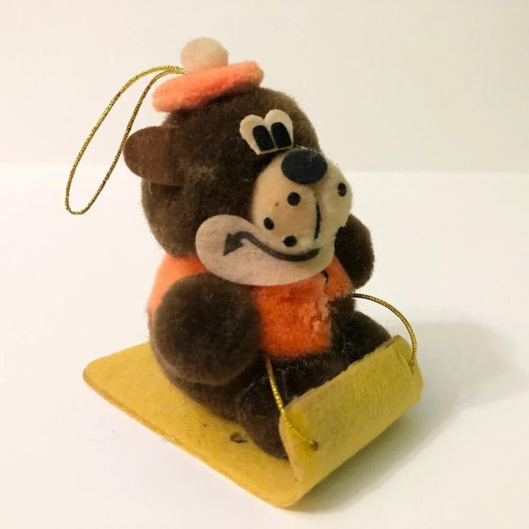 Vintage A&W Root Beer Advertising Bear On Sled Christmas Tree  Ornament Flaws - Picture 1 of 16